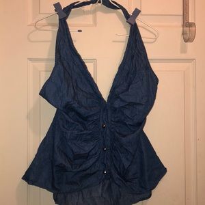 Denim button down halter top